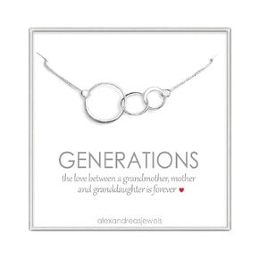 Generations Necklace, Sterling Silver Three Interlocking Circles Necklace, Mothers Day Gift for Grandmother, Birthday Gift Necklace for Grandma
