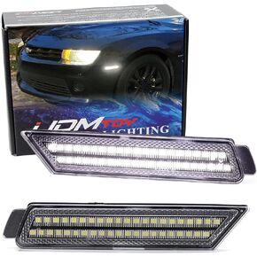 iJDMTOY Smoked Lens 27-SMD Amber Full LED Front Bumper Side Marker Light Kit Compatible With 2010-15 Chevy Camaro Replace OEM Front Amber Sidemarkers