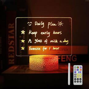 Acrylic Dry Erase Board with Light, 7 Colors Clear Desktop Note Memo Board with Remote & Timer, Dimmable 3D Touch Control Night Light, Creative Lighted Message Board for Study Work