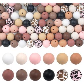 15mm Silicone Beads Bulk Cow Print Silicone Beads for Keychain Making 84Pcs Silicone Animal Beads Colorful Round Silicone Beads for Bracelets and Necklace Jewelry Making Pens DIY Crafts