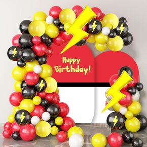Red Black Yellow Birthday Party Decorations - 123 Pcs Cartoon Game Balloon Garland Arch Kit, Cartoon Theme Latex Balloon Arch For Cartoon Ball Baby Shower Birthday Party Supplies