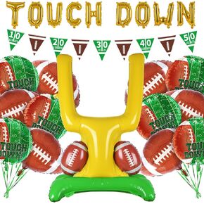 Football Party Supplies Kit - Touchdown Letter Balloons, Goal Post & Football Shaped Foil Balloons, Round 'Touchdown!' Foil Balloons, and Banner for Birthday, Game day, Tailgate Party Decorations