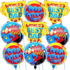 KatchOn, Happy Fathers Day Balloons - Large, Pack of 9 | Happy Fathers Day Decorations, Trophy Balloons | Super Dad Balloons for Super Dad Decorations | Best Dad Balloon for Happy Fathers Day Backdrop