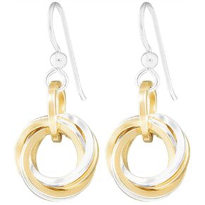 Two-Tone Love Knot Dangle Earrings with Mixed 14K Gold-Filled and 925 Sterling Silver Circles Everyday Jewelry Gift Idea for Women