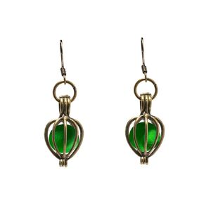 Recycled Vintage Green Beer Bottle Brass Drop Earrings