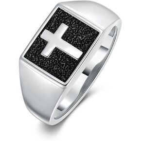 Cross Ring for Men Size 8/9/10 925 Sterling Silver Christian Signet Ring Christmas Birthday Valentines Gifts
