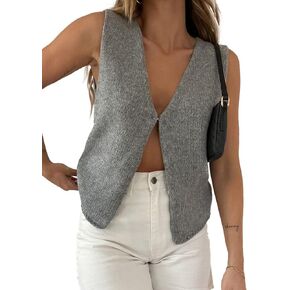 Womens Knittd Tank Y2k Vest Crop Top Sleeveless V-Neck Open Front Tie Up Crochet Knit Vests Tops Streetwear