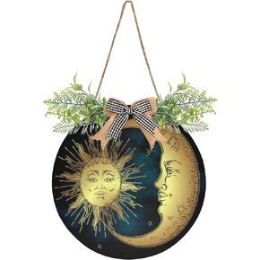 Ethnic Sun and Moon Door Wreaths for Front Door Outside, Bohemian Round Hanging Signs for Home Decor Holiday Porch Wall Farmhouse Indoor Outdoor Decorations