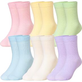 Eocom Girls Socks Little Kids Crew Socks Cotton Cute Youth Dress Socks 6 Pairs