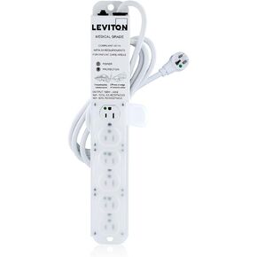 Leviton 5306M-1S7 قطاع الطاقة الواقي من زيادة التيار بدرجة طبية، 15 أمبير، 125 فولت، 6 منافذ، طول سلك 7 أقدام