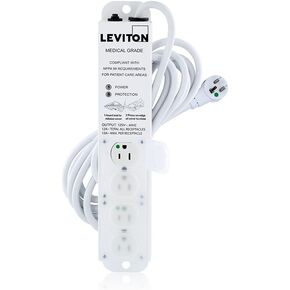 Leviton 5306M-1S7 Medical Grade Surge Protective Power Strip, 15-Amp, 125-volt, 6-Outlets, 7-Feet Cord Length