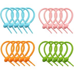 Tegg Twist Tie 20PCS Colorful Reusable Silicone Cable Tie Straps Zip Ties Adjustable Bag Clip Bread Tie Bag Sealing Clips