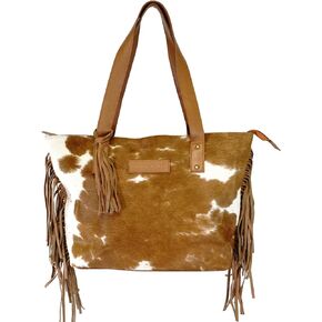 cowhide leather large shoulder women's handbag with fringes and zipper closure H505C