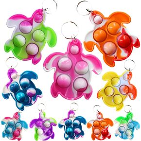 10 Packs Bulk Turtle Mini pop Fidget Keychain， Gift for Boys and Girls kids Birthday Party Favors Supplies Classroom summer Students Gift Prize
