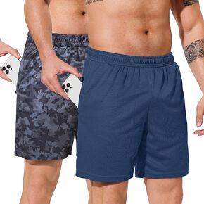 2-3 Pack Men's Shorts Athletic Shorts for Men with Pockets and Elastic Waistband Quick Dry 7'' Short