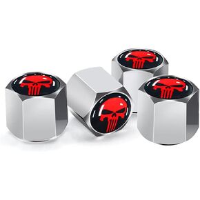 Pack-4 Skull Car Wheel Tire Valve Stem Caps, Dust Proof Covers Universal Tire Air Valve Caps (Red)