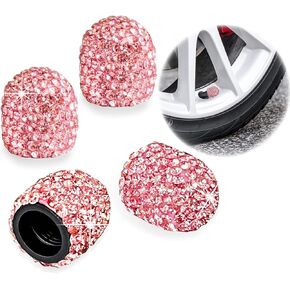 4Pcs Handmade Crystal Rhinestone Rhinestone Car Tire Valve Stem Caps, Car Wheel Tire Valve, Attractive Dustproof Bling Car/Bike/Motorcycle Accessories(Red)