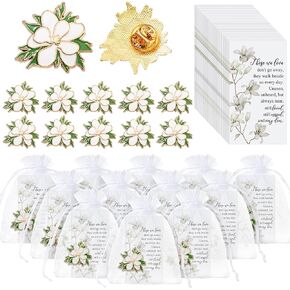 60 Sets Memorial Pins Bulk Celebration of Life Funeral Favors Includes Lapel Pin Brooches Memorial Poem Cards Organza Bags Memorial Gifts Charms for Who Loss Loved One (Magnolia)