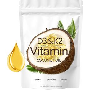 D3 K2 Vitamin 10000 IU with 200 mcg Vitamin K2 (MK-7), Replenish Vitamin D3 K2 Coconut Oil Softgels 300 Gels