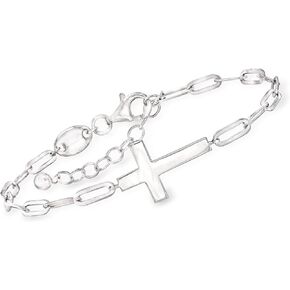 Ross-Simons Charles Garnier Sterling Silver Cross Paper Clip Link Bracelet. 6.75 inches
