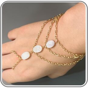 Gold Hand Chain for Women Layered Hand Chain Bracelet Dainty Ring Bracelet Hand Chain Opal Slave Bracelets Finger Bracelet Hand Jewelry for Girls