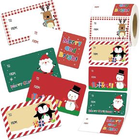 500 Pieces Christmas Tags Sticker Xmas Labels Self Adhesive Christmas Labels Santa Claus Elk Snowmen Stickers Christmas Paper Stickers Decorative Tags for Christmas Holiday Decor (Coated Paper)