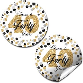 Cheers to 40 Years Party Sticker Labels, 40 2" Party Circle Stickers by AmandaCreation, Great for Party Favors, Envelope Seals & Goodie Bags