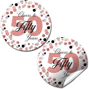 Confetti Rose Gold Polka Dot 50th Birthday Party Sticker Labels, 40 2" Party Circle Stickers by Amanda Creation, Great for Party Favors, Envelope Seals & Goodie Bags
