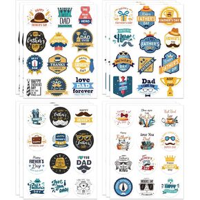 144PCS Happy Fathers Day Stickers Fathers Day Stickers Bulk Best Dad Stickers for Boxes Envelopes Cards Scrapbooking Fathers Day Gift Tags Stickers Labels for Party Favors Decorations