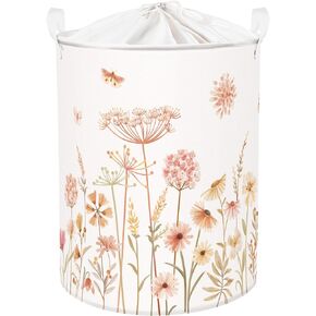 Clastyle 63L Large Boho Flower Plants Kid Laundry Hamper with Handle Girl Bedroom Bathroom Nursery Collapsible Clothes Toy Storage Basket with Lid