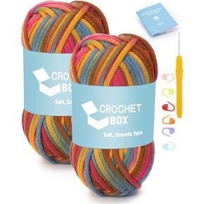 Crochet Yarn for Crocheting and Knitting - 2 PCS Rainbow Yarns, 4 Medium Weight Worsted Cotton Nylon Blend Yarns for Beginners, Easy to See Stitches, Gift for Adults and Kids, 2 x 50g, 110 Yards
