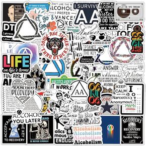 62Pcs Alcoholics Anonymous Gifts aa Stickers Pack, Aesthetic Vinyl Waterproof Sticker Decals for Water Bottle,Laptop,Phone,Skateboard,Scrapbooking,Bumper Gifts for Teens Adults Fans for Party Supply