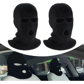 2 PCS Car Seat Headrest Cover, 15.74" x 7.87" Wool Acrylic Material Personalized Funny Full Face Mask Design Headrest Cover, Decorative Modification Accessory, Suitable for Most Cars (Black)