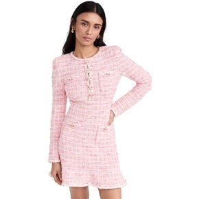 Self Portrait Women's Pink Check Knit Mini Dress in Kuwait