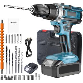 DEWIN Cordless Power Drill Set, 21V Electric Drill with Battery and Charger, 2 Variable Speed, 24 piece tool Portable Drill With tool box blue