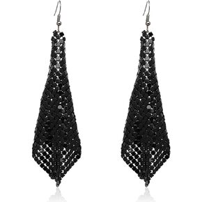 Sequin Dangle Earrings Metal Mesh Grid Sequins Earrings Tassel Long Drop Dangle Earrings for Women Girls Jewelry Gift