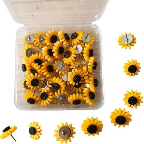 Sunflower Pins Push Sunflower Tacks Flower Push pins for Cork Board 40PCS Sunflower Push Pins Press Nail Flat Head Pin Decoration Thumbtack for Scrapbooking Craft Photos Wall Bulletin Boards Offices