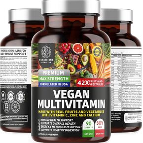 N1N Premium Plant Based Multivitamin [86 Powerful Ingredients] Men & Women Daily Multivitamins with Raw Veggies and Fruits, Probiotics, Alfalfa, Echinacea, Spirulina and Digestive Enzymes, 90 Tablets
