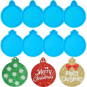8 Pieces Round Christmas Resin Silicone Molds Epoxy Resin Molds 2 Styles Shape Blue Ornaments Pendant for Christmas Tree, DIY Crafts, Jewelry Making, Keychain, Home Decoration