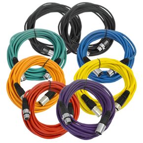 Seismic Audio - SAXLX-25PYROGB2BK - 8 Pack of 25 Foot XLR Microphone Cables 6 Color Coded & 2 Black Cords - 25' XLR Mic Patch Cable Cords