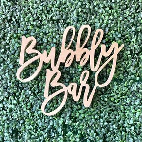 Bubbly Bar Wooden Sign, Wall Art, Party Decoration, Engagement Party Photo Booth Prop Wood Cutout, Front Door Hanger, Wedding Decor, Bridal Shower (MDF, Small (16"))