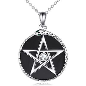 LUHE Pentagram Necklace Sterling Silver Black Onyx Necklace Snake Necklace Onyx Jewelry for Women Girls