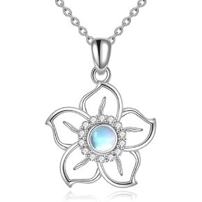 YFN Flower Moonstone Necklace Sterling Silver Sky Flower Pendant Moonstone Jewelry for Women Teen Girls