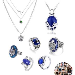 The Vampire Fashion Jewelry Set Daywalking Katherine Necklace Pendant Charm Necklace Damon Stefan Ring Vampire Sticker for Women Girls Fans 27 pcs