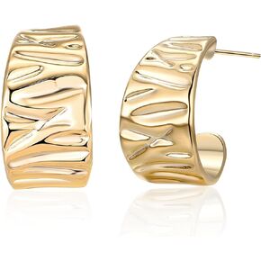 14K Gold Plated Hoop Earrings for Women, Chunky Lightweight Gold Hoop Earrings Huggies Statement Jewelry Trendy Twisted Gift for Women