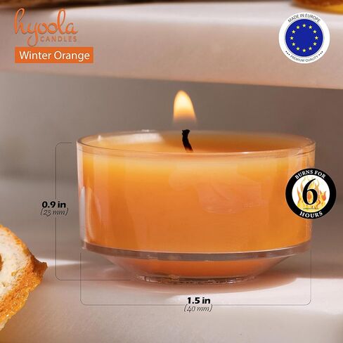 HYOOLA Scented Tealight Candles - Clear Cup - Winter Orange Tealight Candles Scented - 6 Hour Burn Time - 15 Pack - European Made in Saudi Arabia