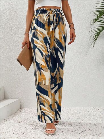Floerns Women's Boho Allover Print Elastic Waist Belted Wide Leg Pants in Saudi Arabia