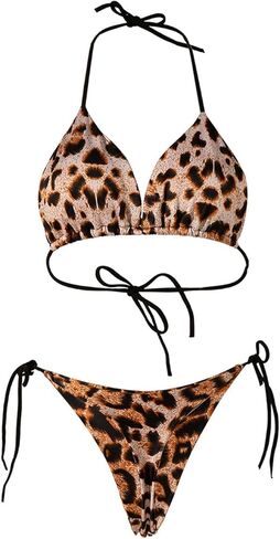Thong Bikini Sets for Women, Brazilian Triangle Bikini String Thong Bikini Bathing Suits Leopard Print OneSize 2-10 in Kuwait