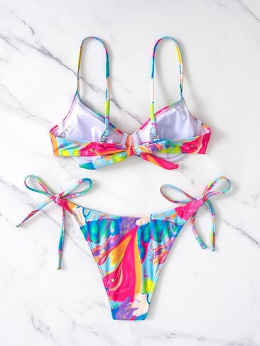 GORGLITTER Women's 2 Piece Push Up Bikini Set Allover Print Thong Swimsuit Tie Side Bathing Suits in Saudi Arabia