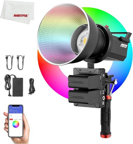 AMBITFUL FL80 RGB FL80RGB LED الفيديو الضوئي 80 واط 5600 كيلو في الهواء الطلق التصوير ضوء النهار الإضاءة ضبط السطوع بونز دعامة لجهاز التثبيت APP in Kuwait